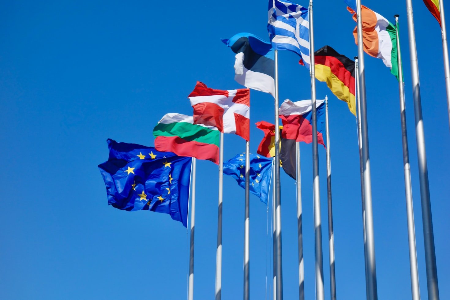International flags representing European academic cooperation